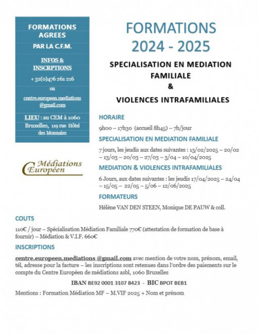 FORMATION AGREE EN MEDIATION FAMILIALE 2025